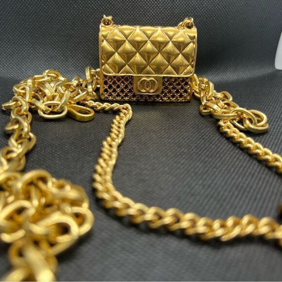 Anthropologie Fashion Tassel Gold Chain Belt with mini Bag. Trendy!high … - Picture 16 of 17